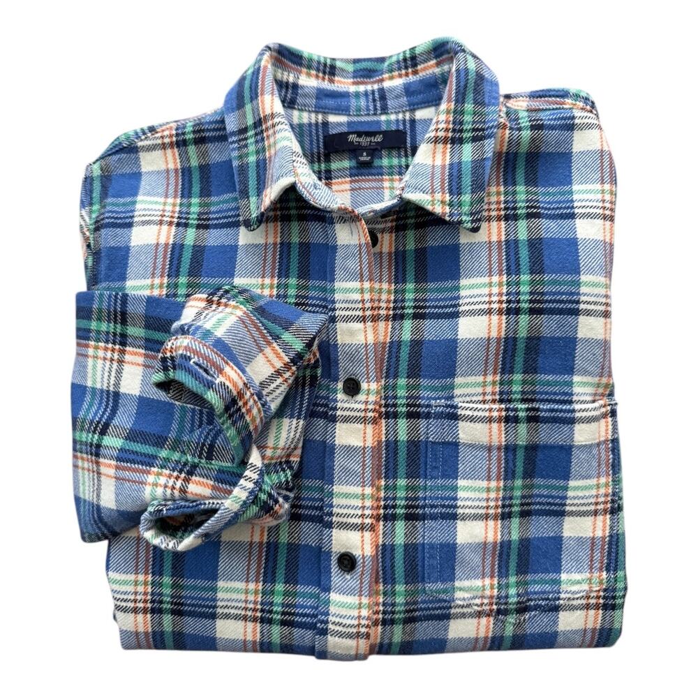 Madewell plaid flannel button down shirt blue & green small - Picture 2 of 12